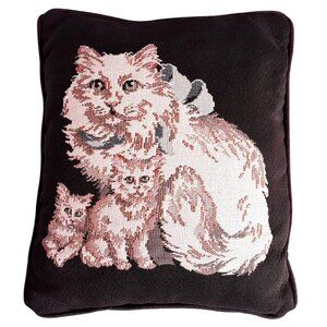 Vintage Tapestry Cat Family Decorative Pillow